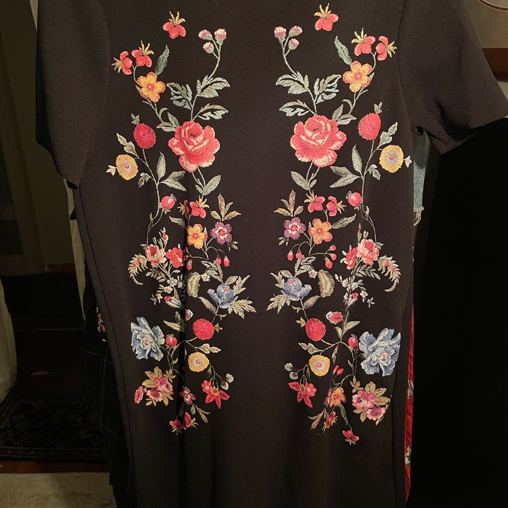 Floral Embroidered Black Dress